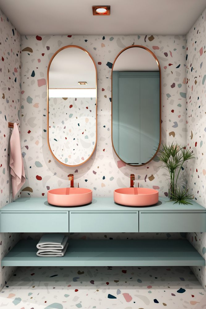 interior design trends 2021-terrazzo-oval mirrors