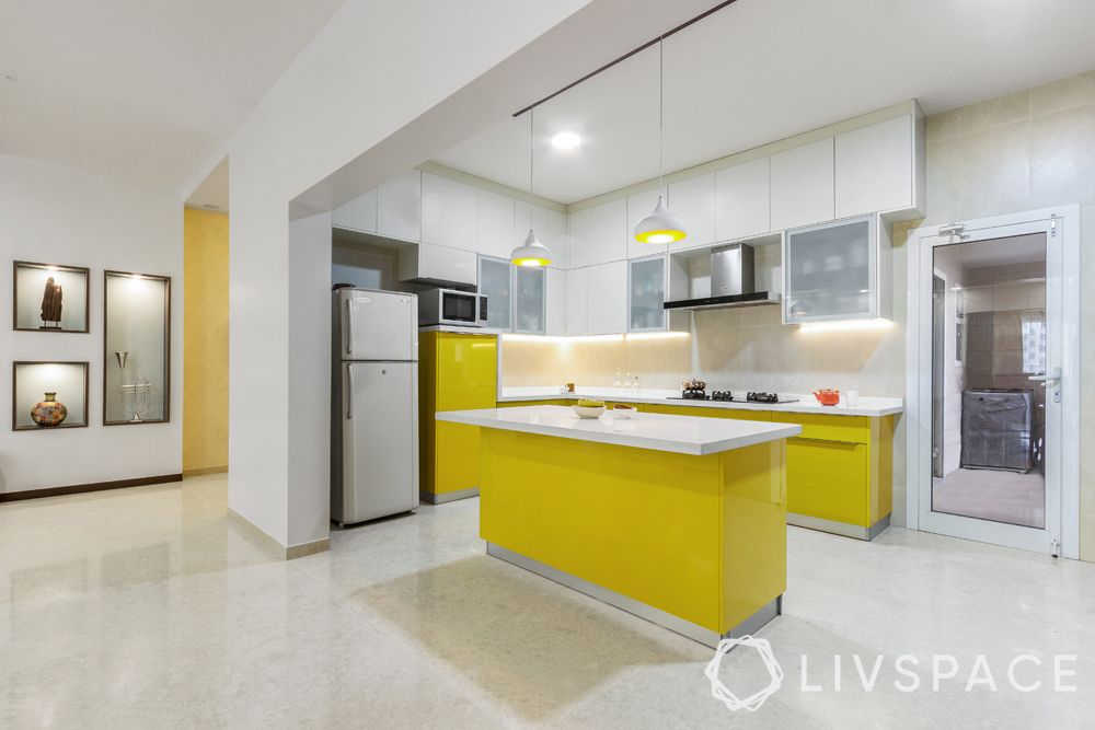 kitchen designs in india-yellow kitchen-island kitchen