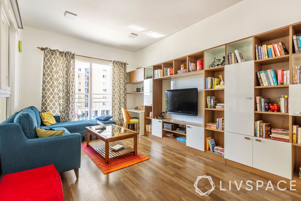 living room interior-library-TV unit