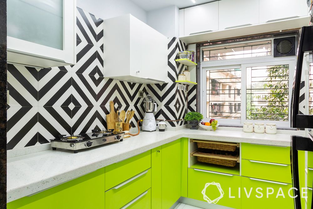 l shaped kitchen-green kitchen cabinets