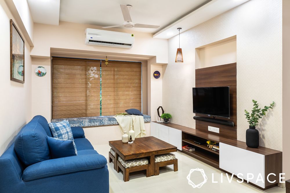 2BHK house design-living room-sofa-TV unit
