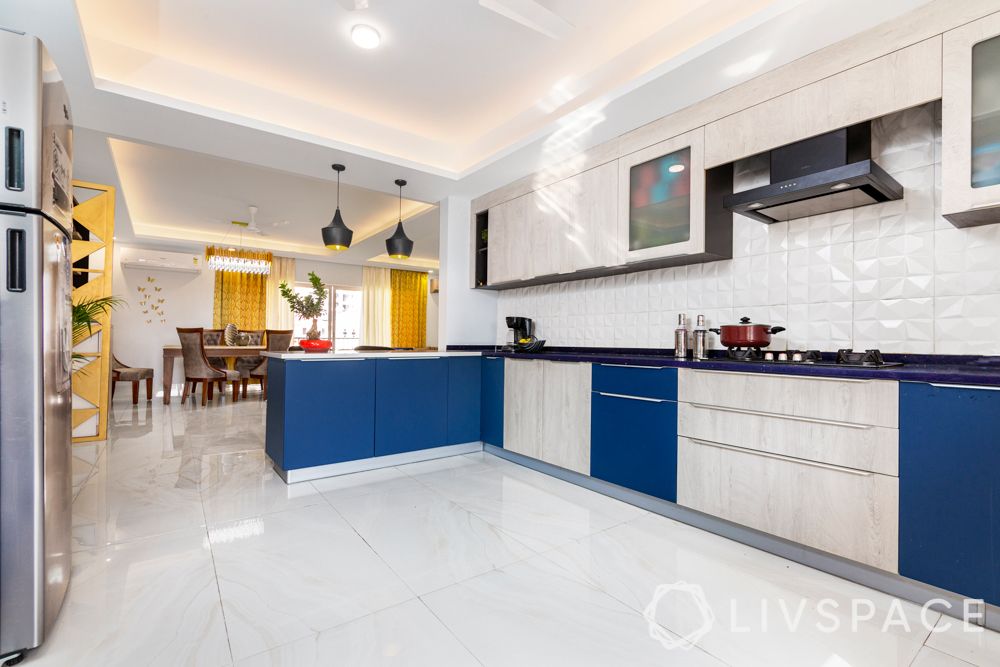 blue and white kitchen-false ceiling designs