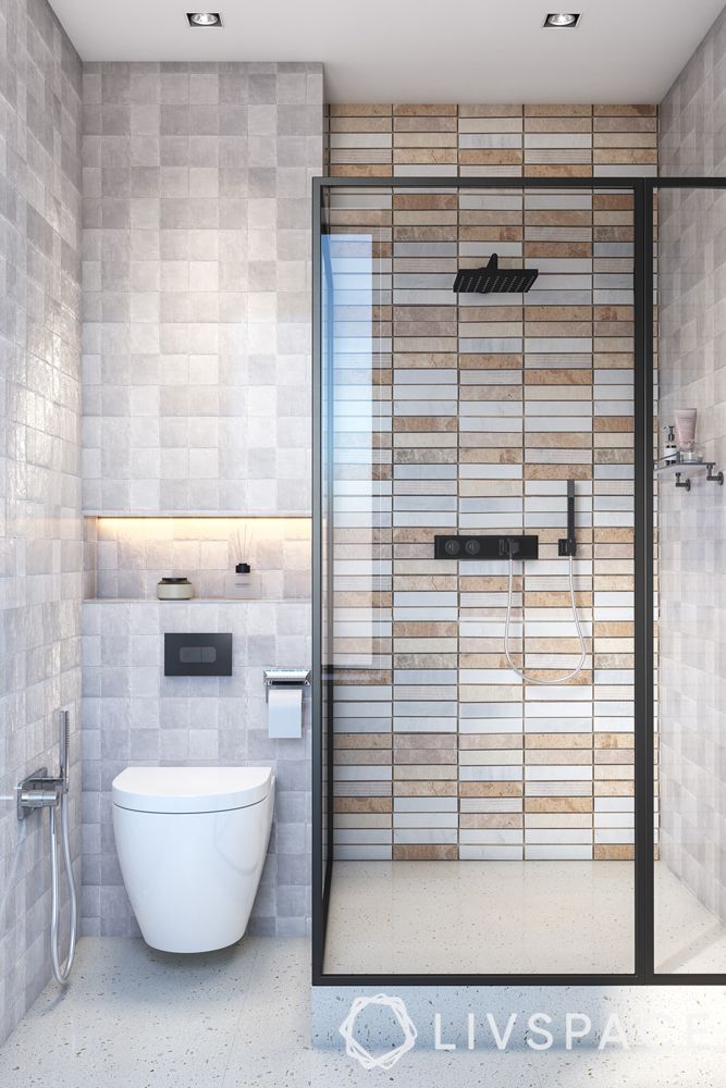 Indian bathroom designs for home-Scandinavian style-natural tones-shower cubicle