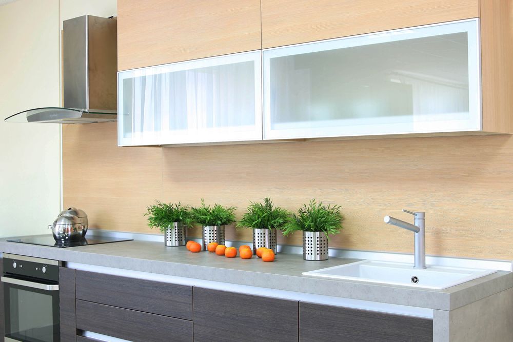 small kitchen-frosted glass cabinets