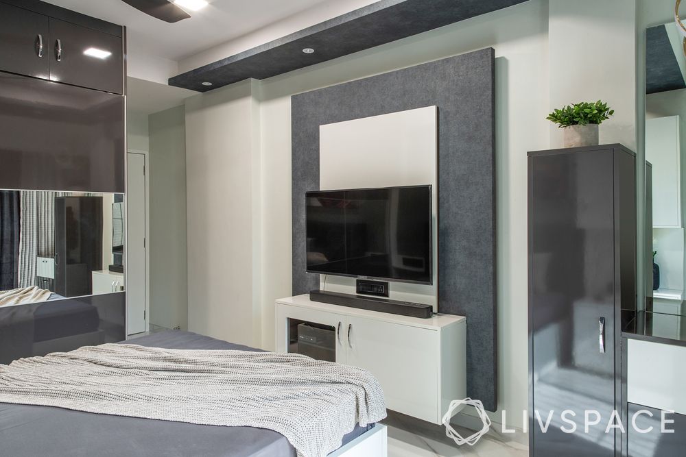 modern house interior design-grey wardrobe-grey tv unit