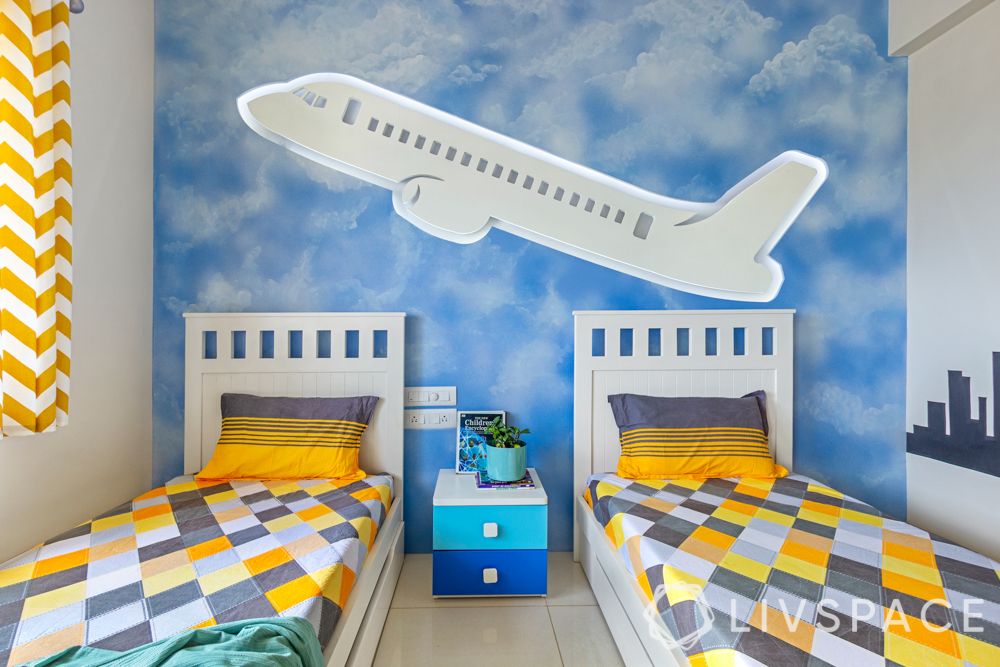 blue wall-aeroplane on wall