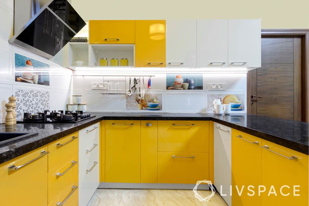 yellow kitchen-black countertop
