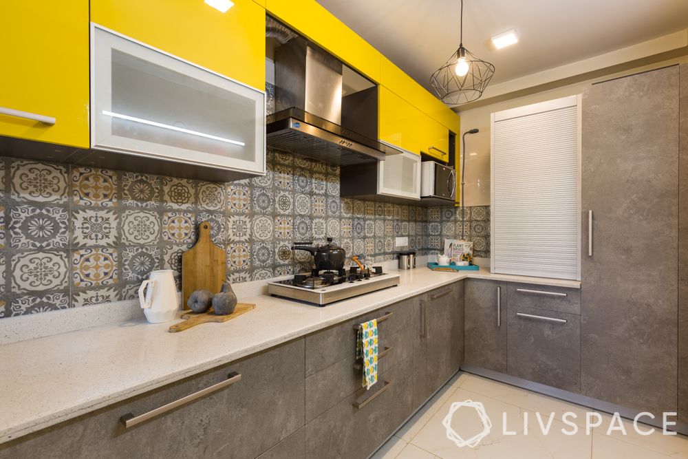kitchen in india-yellow and grey kitchen