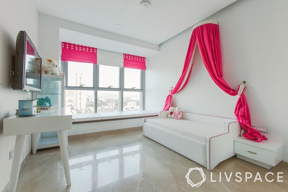 bedroom design for girls-pink and white room-pink drapes