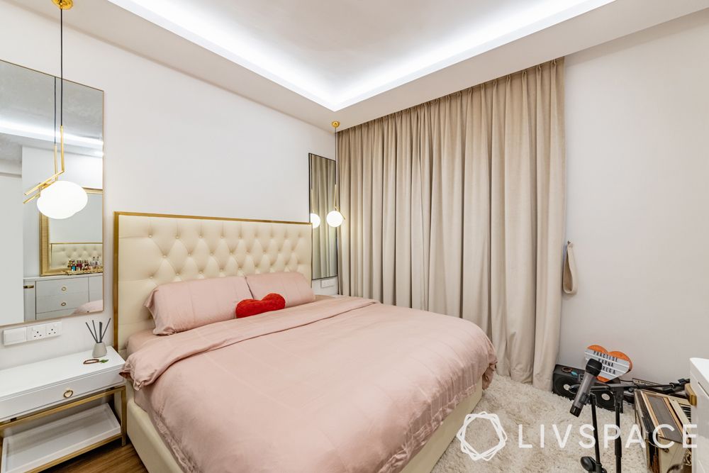 bedroom design for girls-elegant room-pink and beige-pendant lights-bed