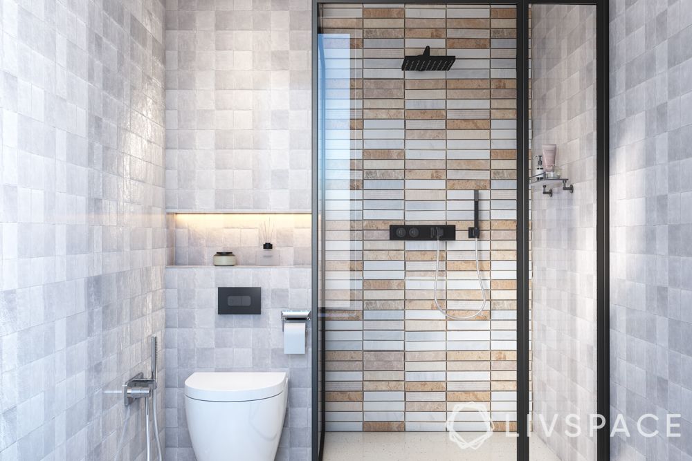 bathroom tile designs - grid stacked tiles