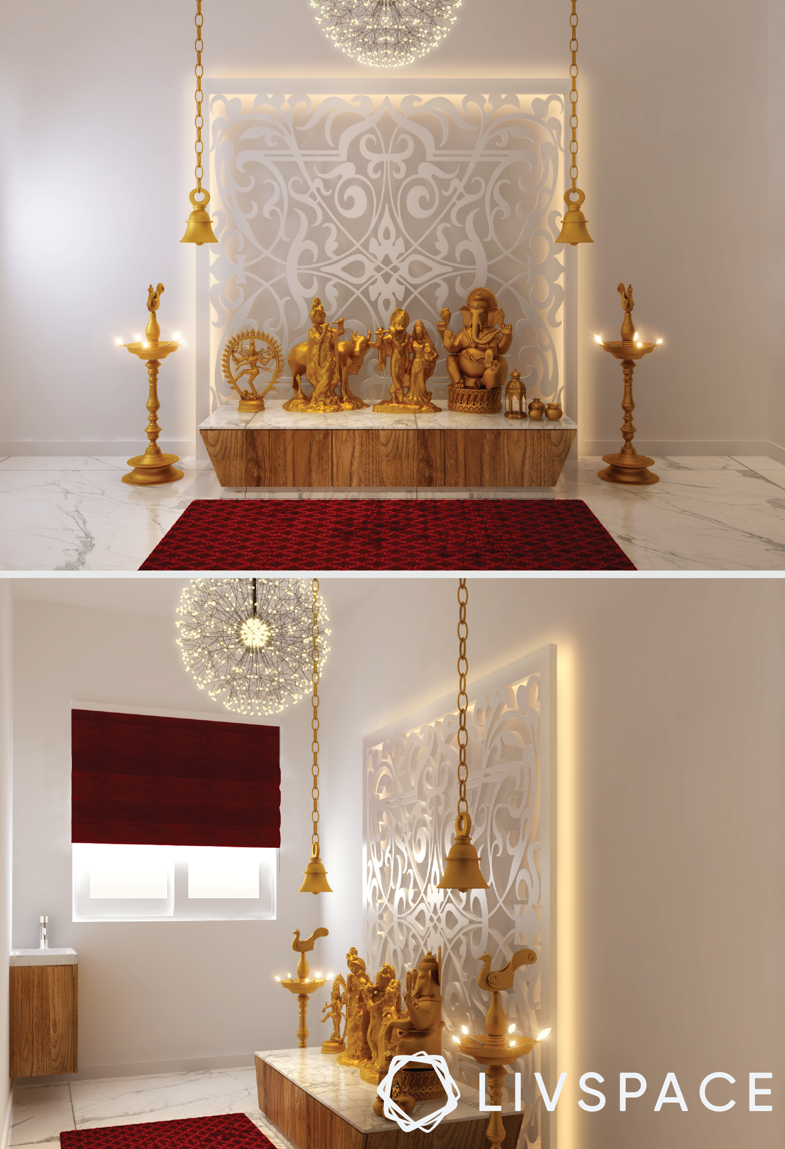 pooja room ceiling design - pooja room with a bit of sparkle