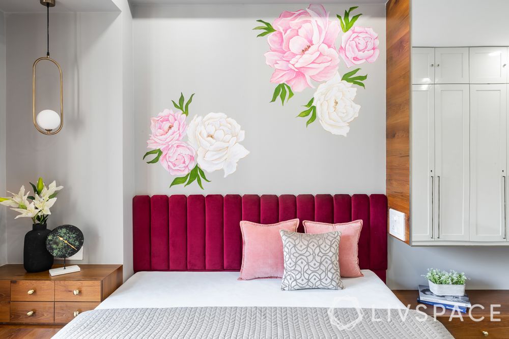 floral wall decal-pink headboard