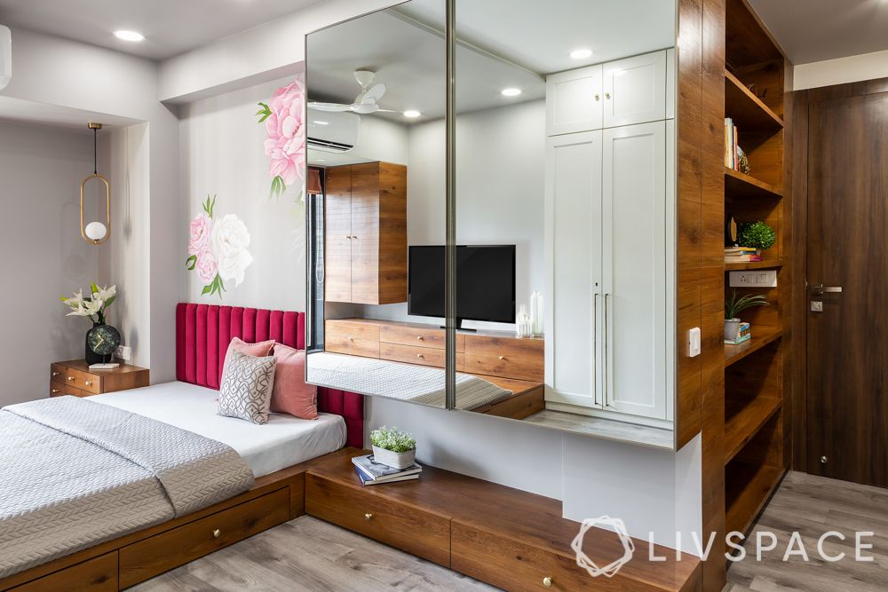 3 bhk apartment interior-bed designs-pink headboard