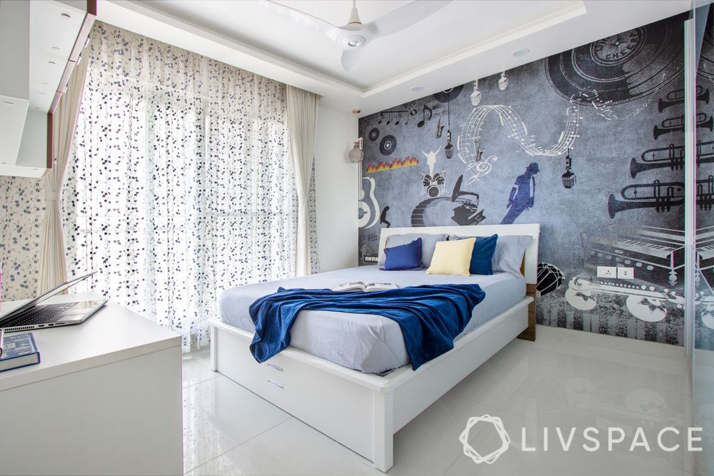 girls room design - blues and greys