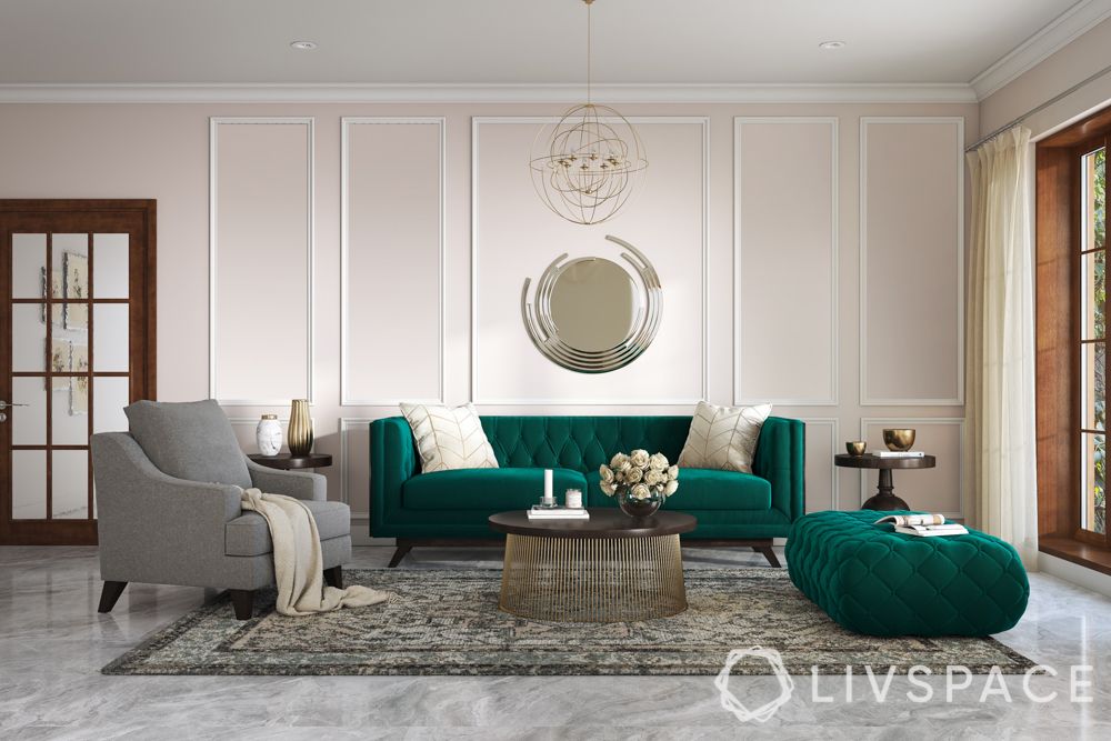 green sofa-grey armchair