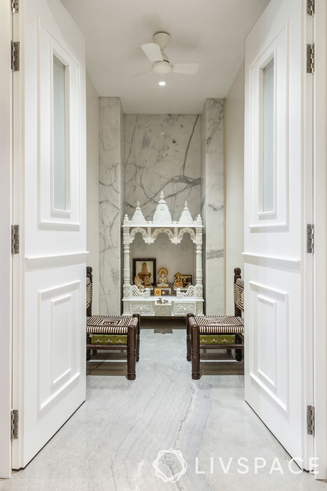 pooja room door design-white marble pooja room