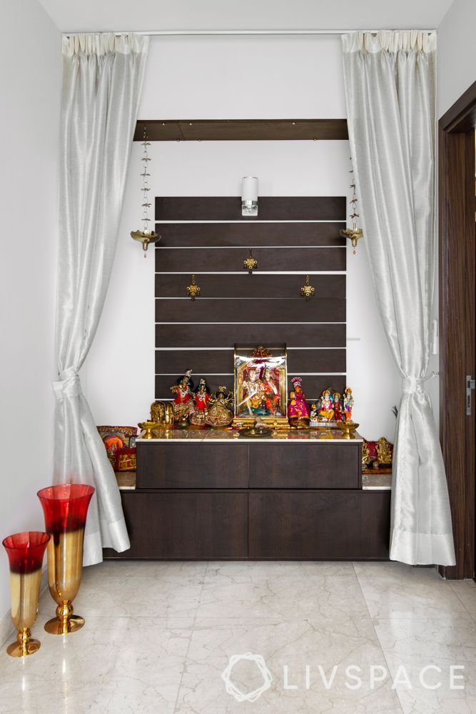 pooja room design-wooden-wall panel-open style-front view