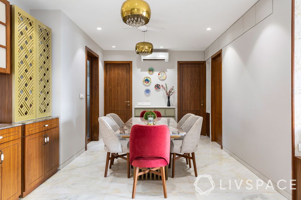 dining-rom-design-marble-flooring-pink-chair