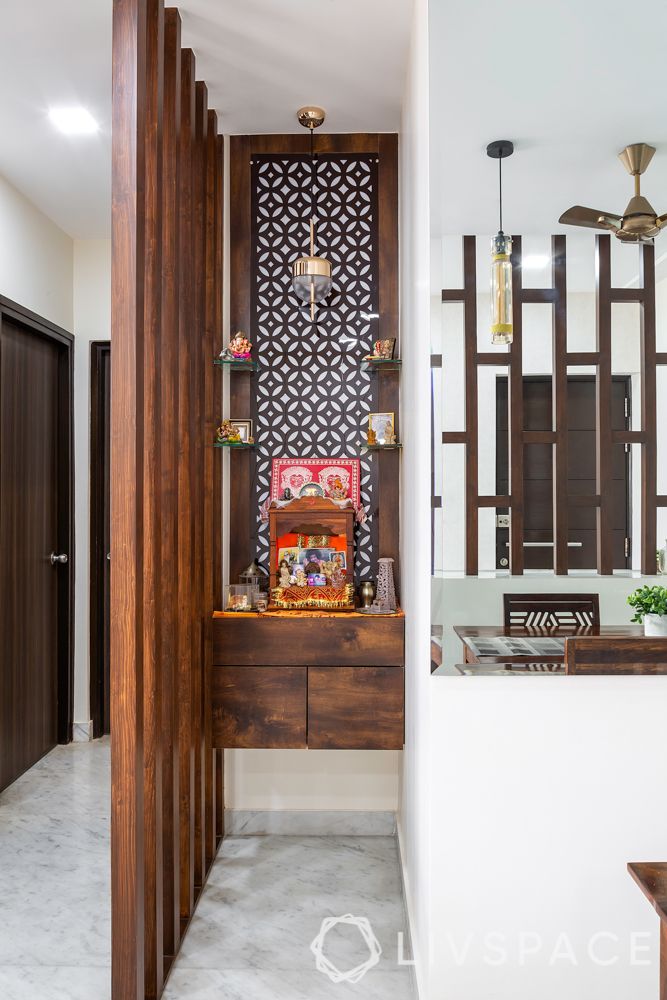 contemporary interior designer-mandir unit-wooden mandir-pooja unit in a nook