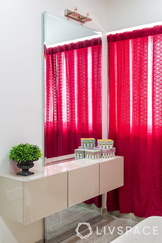 modern contemporary interior design-dresser unit-pink curtains