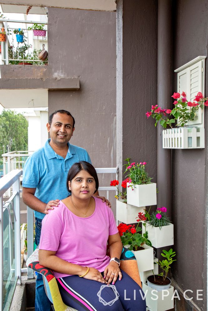 interior decoration for flats in bangalore-balcony planter-working couple

