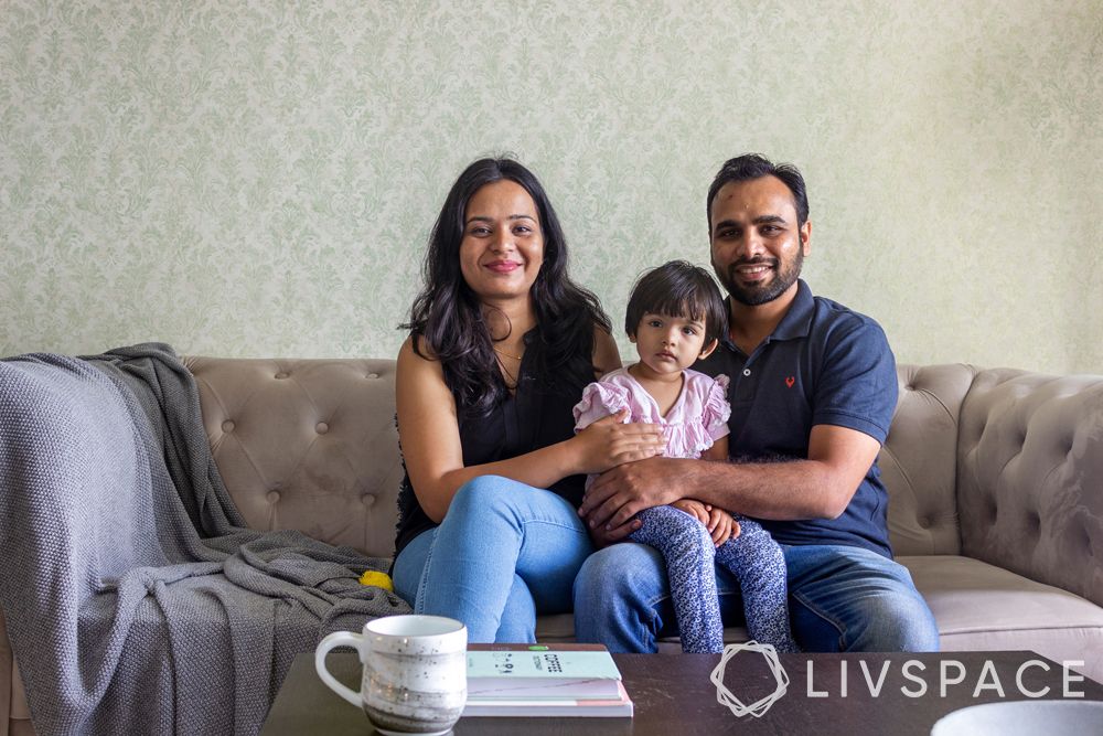 interior decoration for flats in bangalore-family photo-grey couch