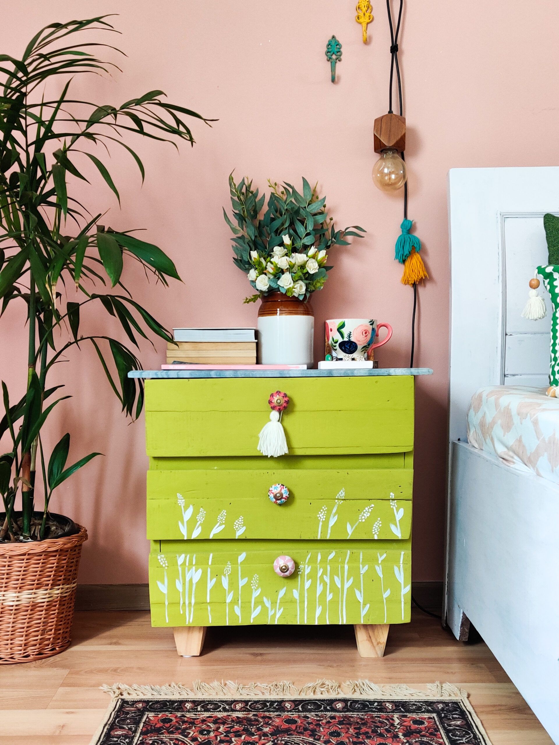 diy home decor-chest of drawers-green paint-designs-after image