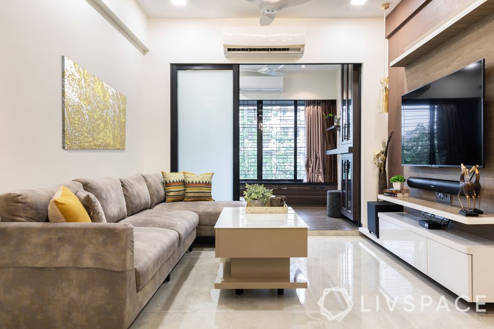 2bhk flat interior design-living room-attached balcony