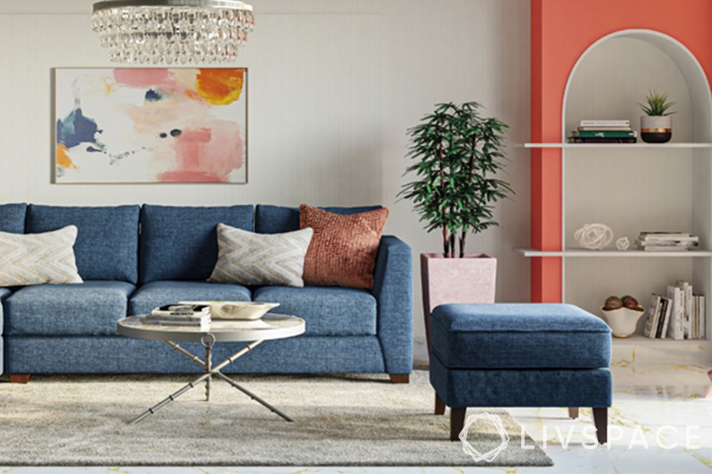 wall painting techniques-strie-blue sofa