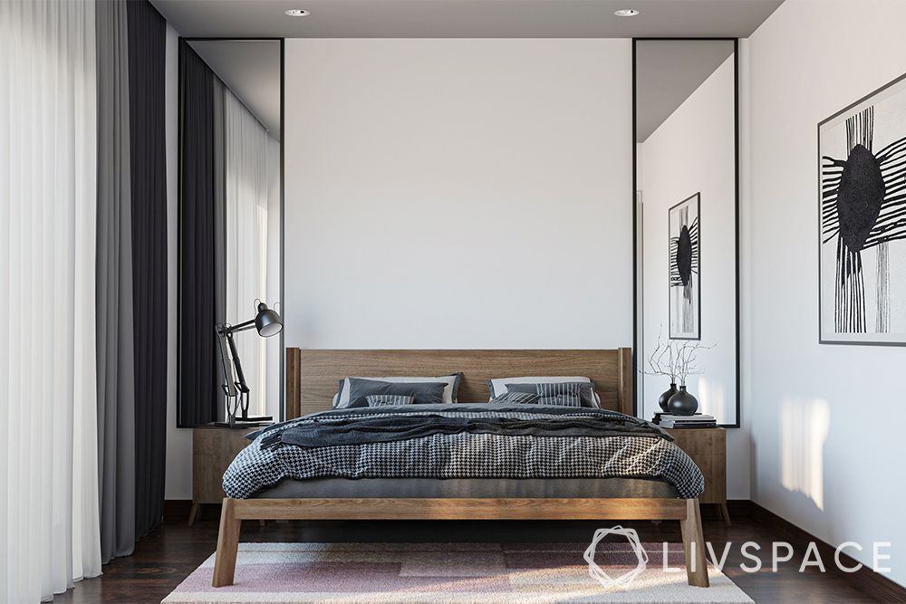 minimalist house-bedroom-bed-mirrors