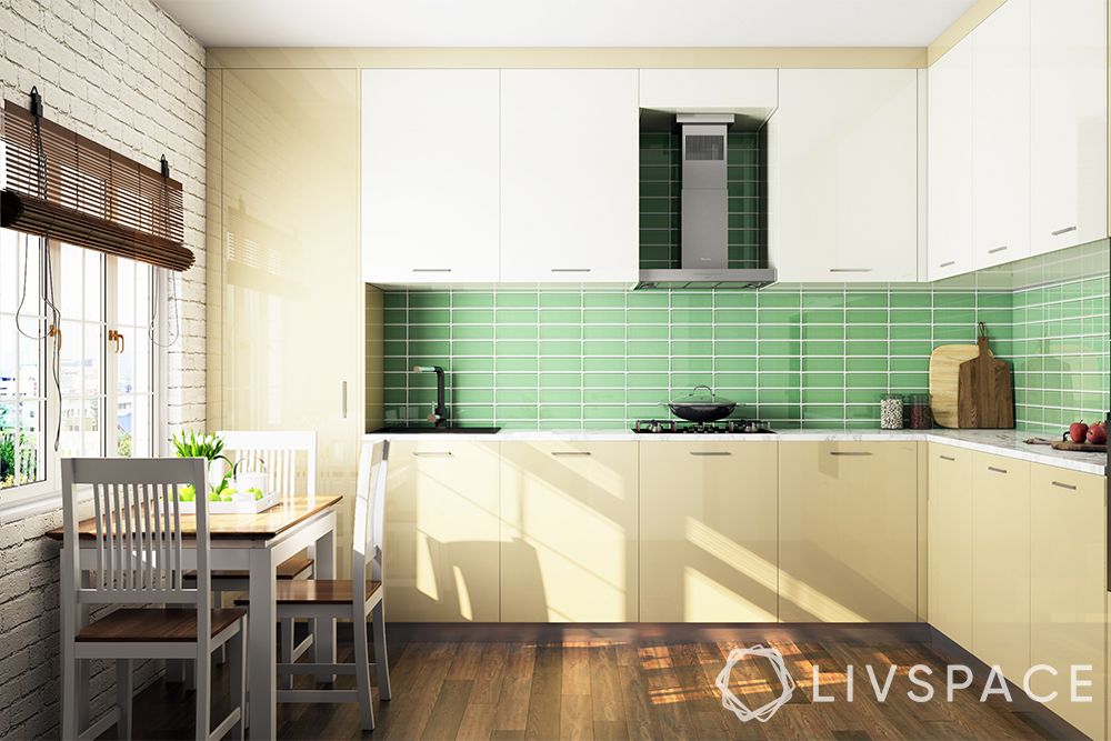 minimalist house interior-minimal kitchen-green backsplash