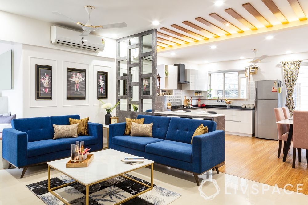 livspace pune- living room-blue couch