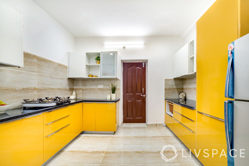 kitchen colours combination-yellow and white kitchen