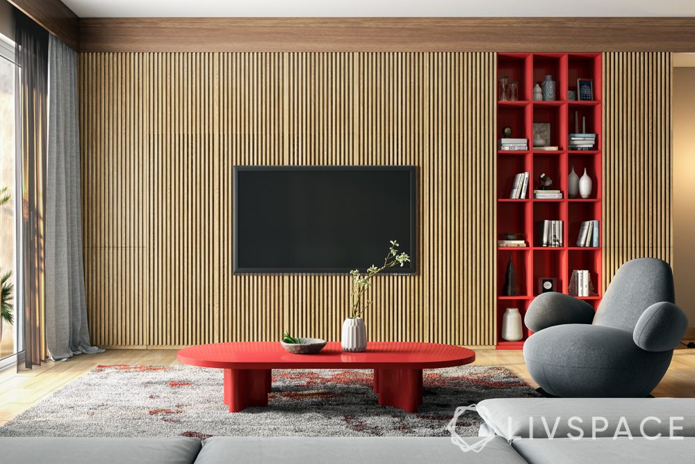 wall design in hall-accent wall-fluted wall-TV unit