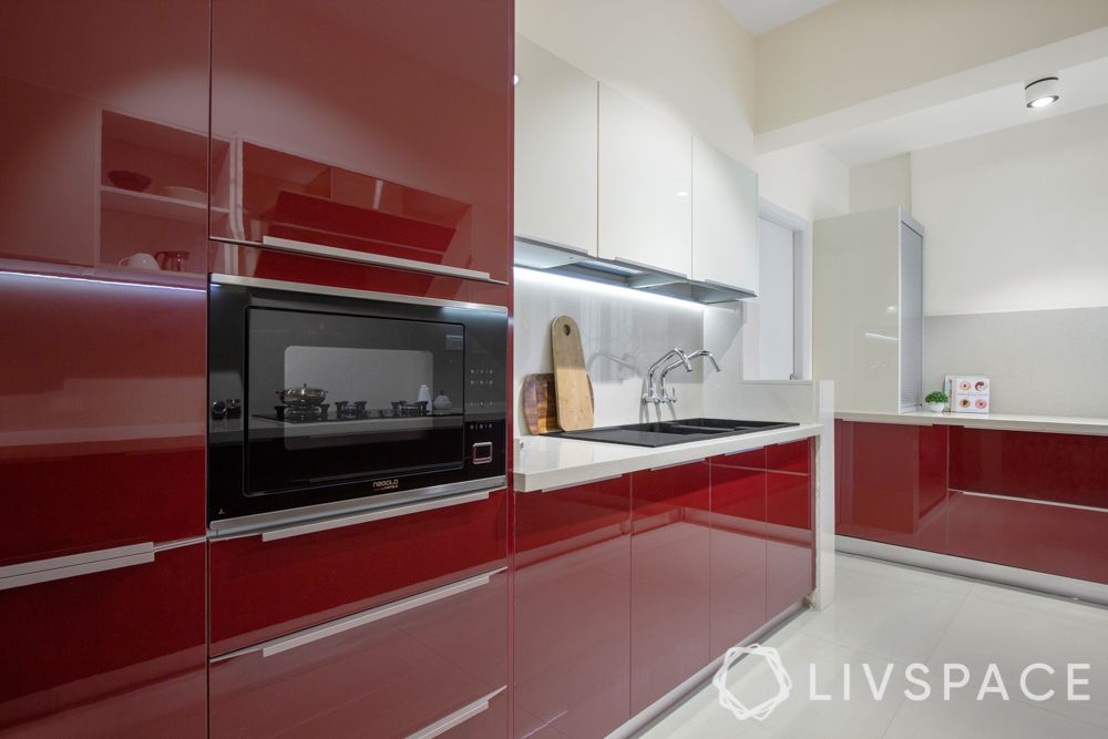 clean kitchen-red kitchen-glossy finish