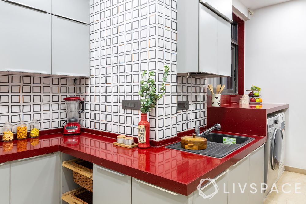 red kitchen counter-quartz countertop