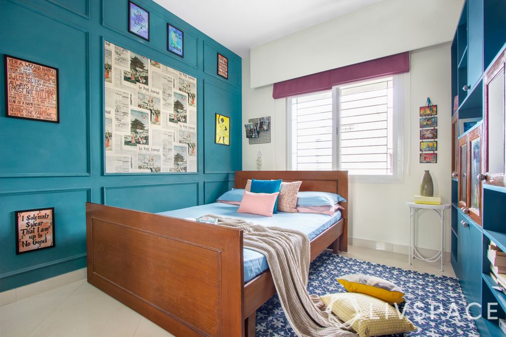 blue wall-accent wall-harry potter theme bedroom