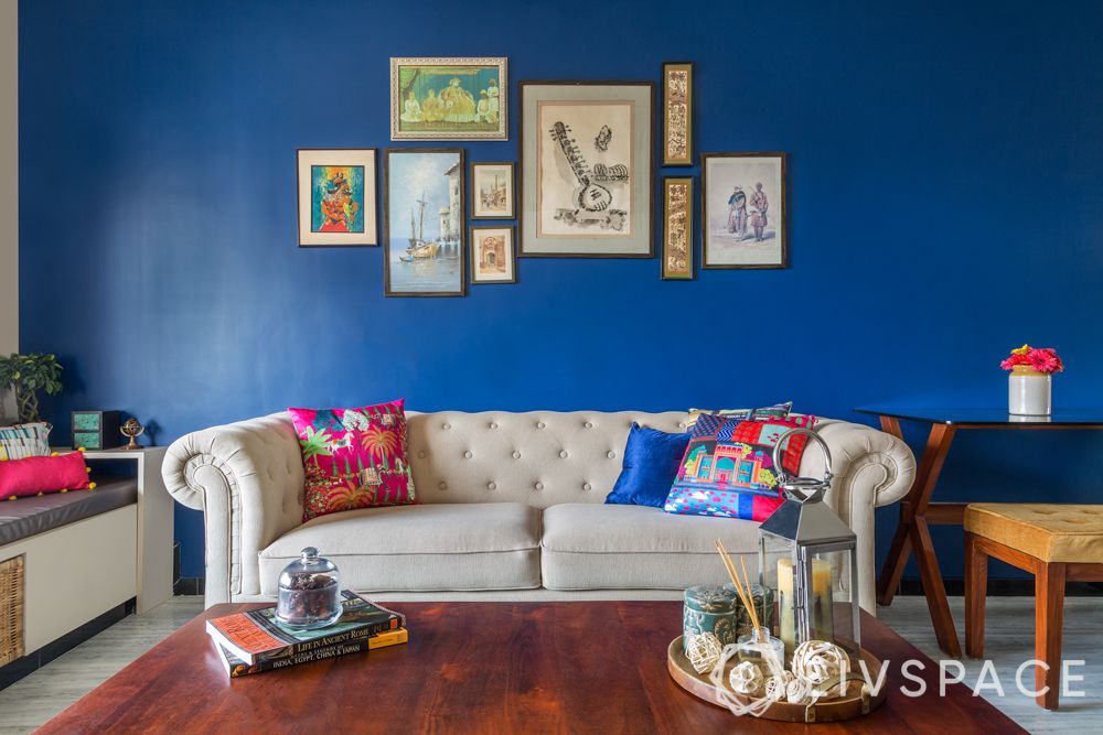 simple room design-blue wall-gallery wall