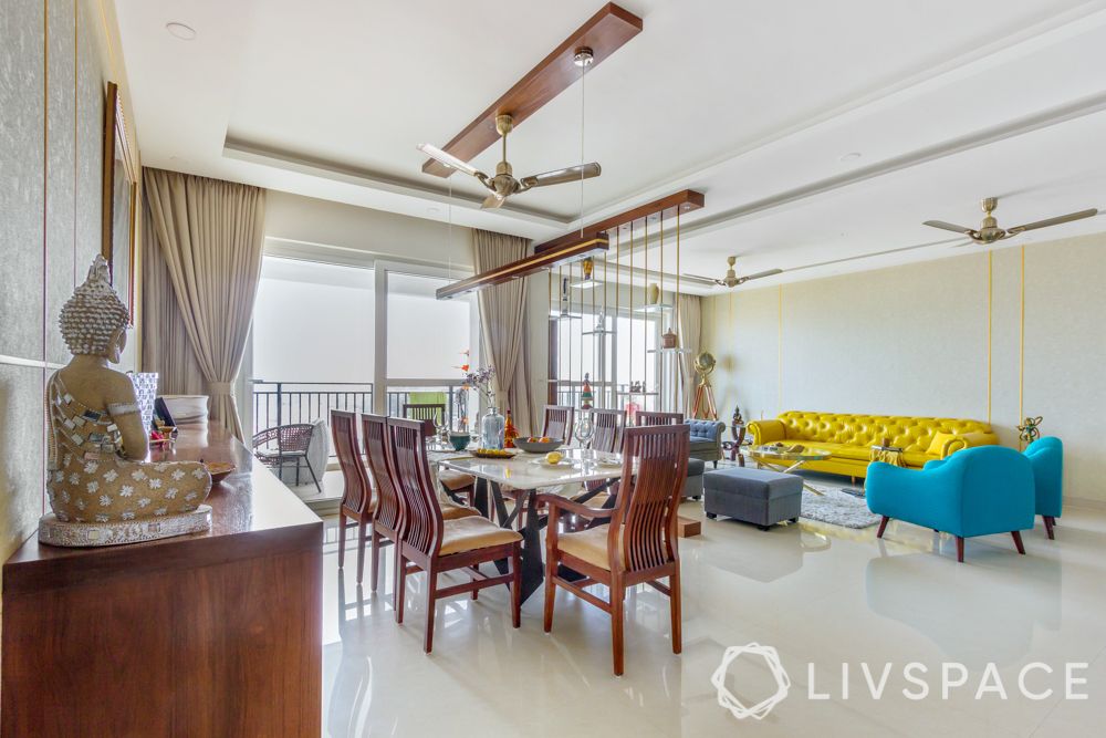 modern home design-yellow sofa-blue armchair