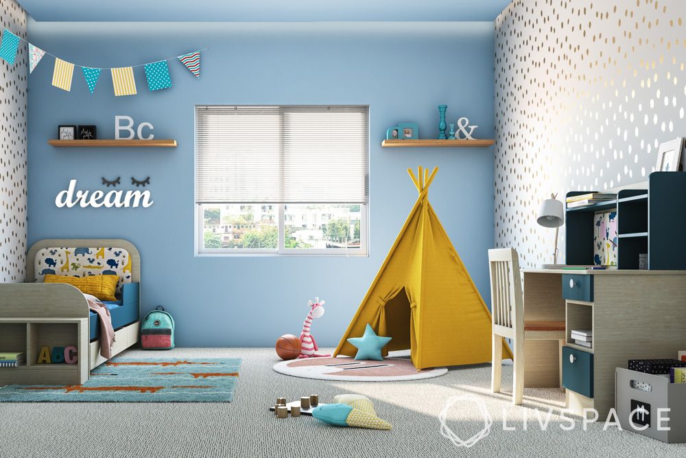 blue-and-gold-kids-room-design-with-accent-wall