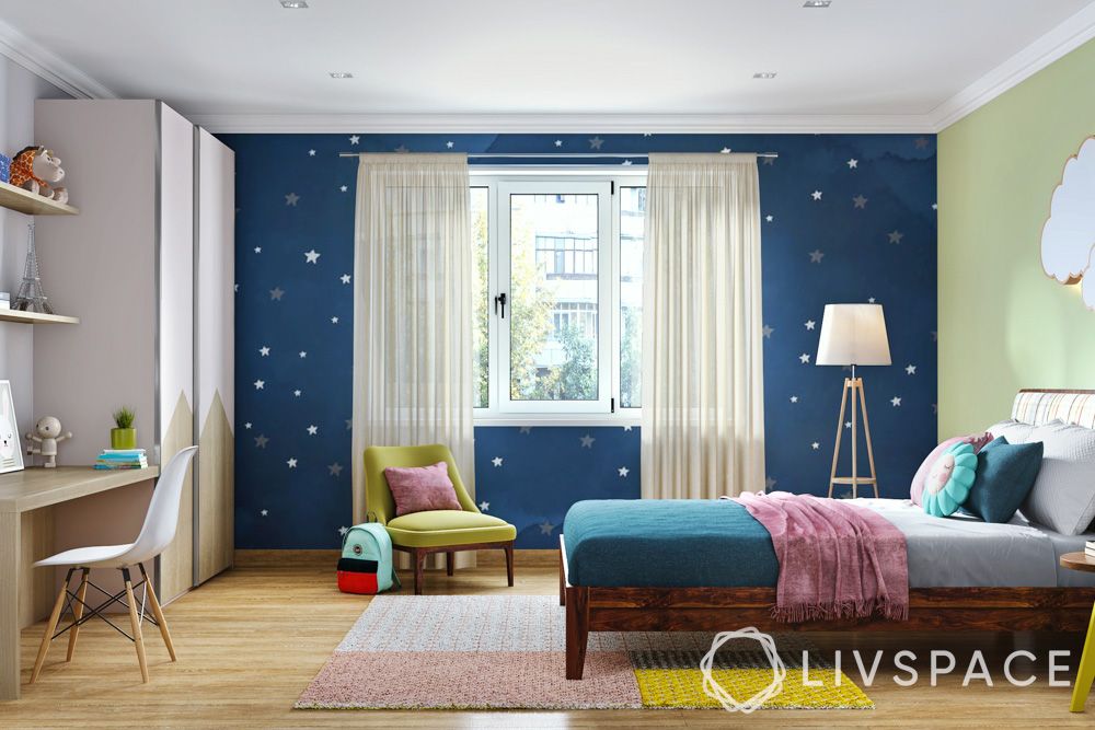 blue-wall-paper-with-stars-for-kids-room