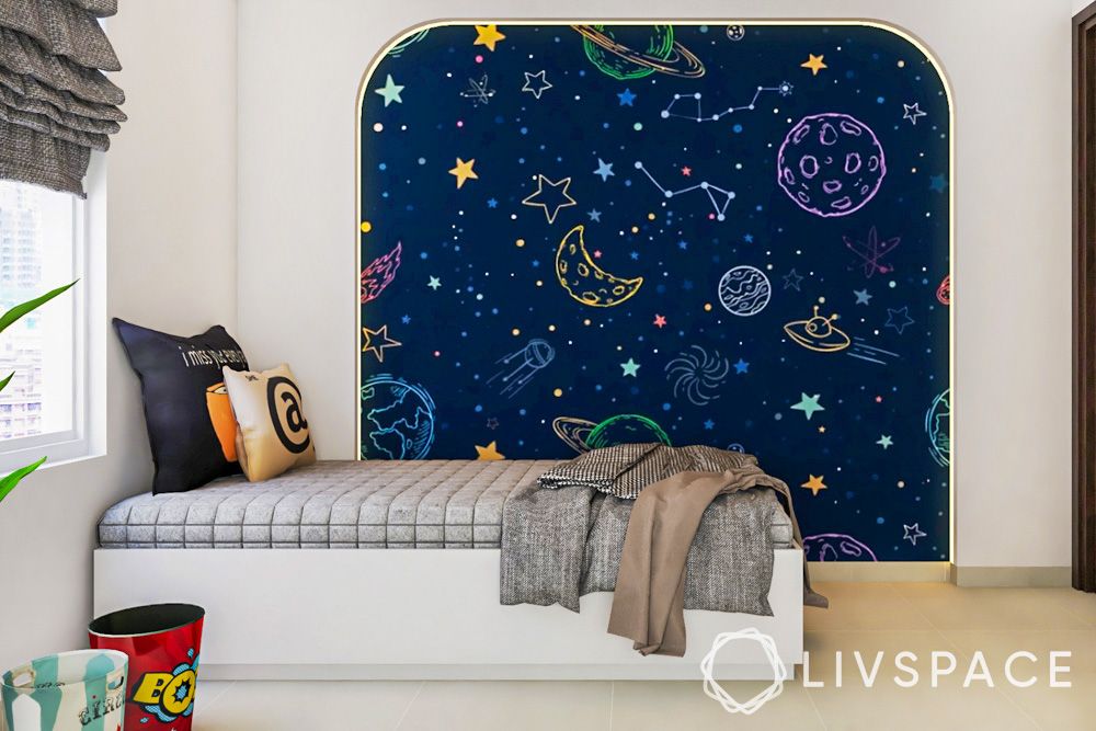 space-themed-wall-mural-with-minimal-style-bed-frame