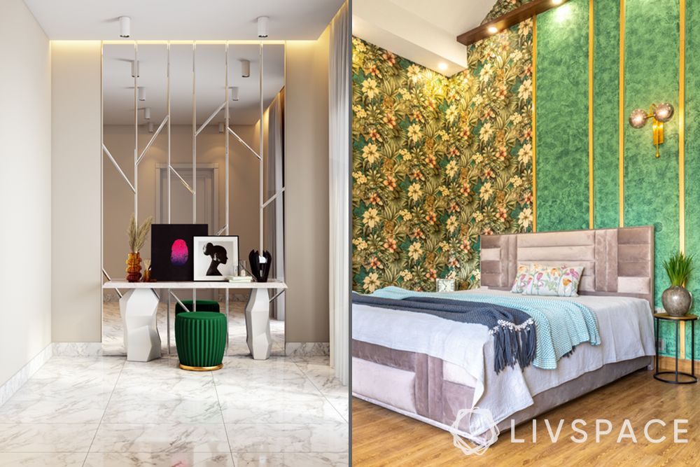 low budget simple house design-accent walls-mirrored accent wall-wallpaper