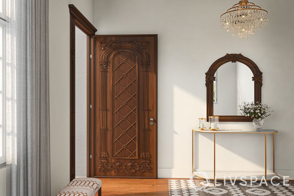east-facing-house-vastu-plan-wooden-front-door