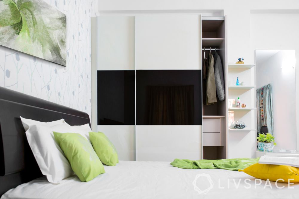 small-bedroom-cupboard-designs-glossy-finish-black-and-white