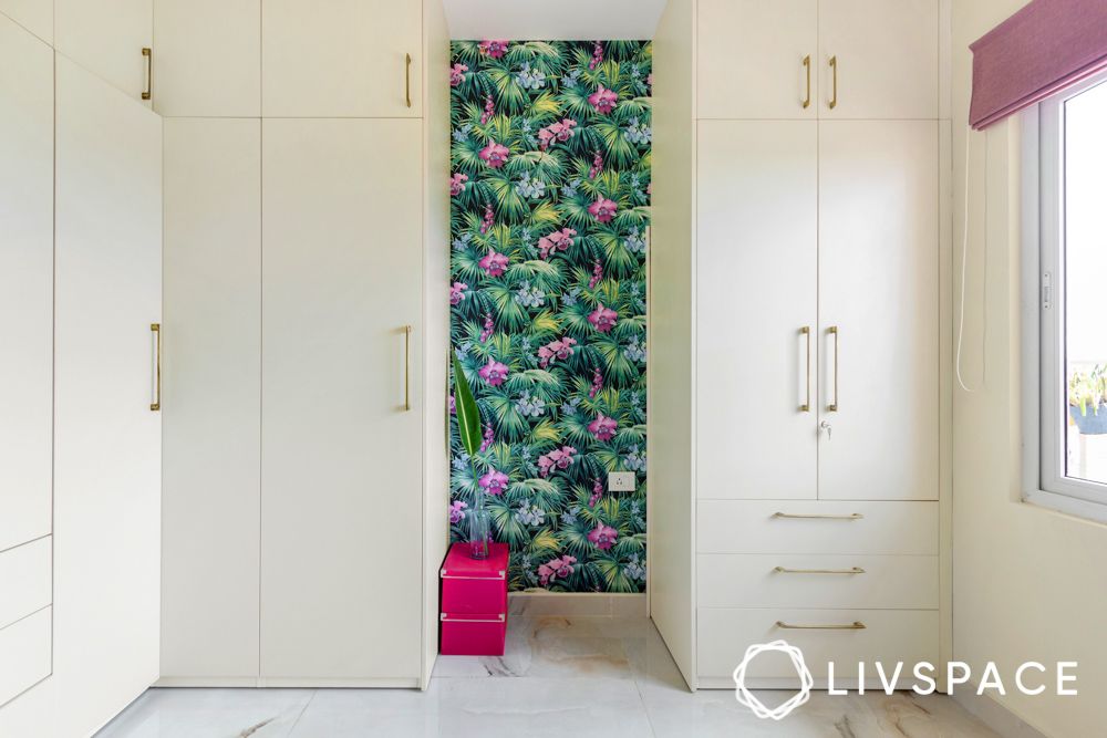 white-walk-in-wardrobe-with-floral-wallpaper