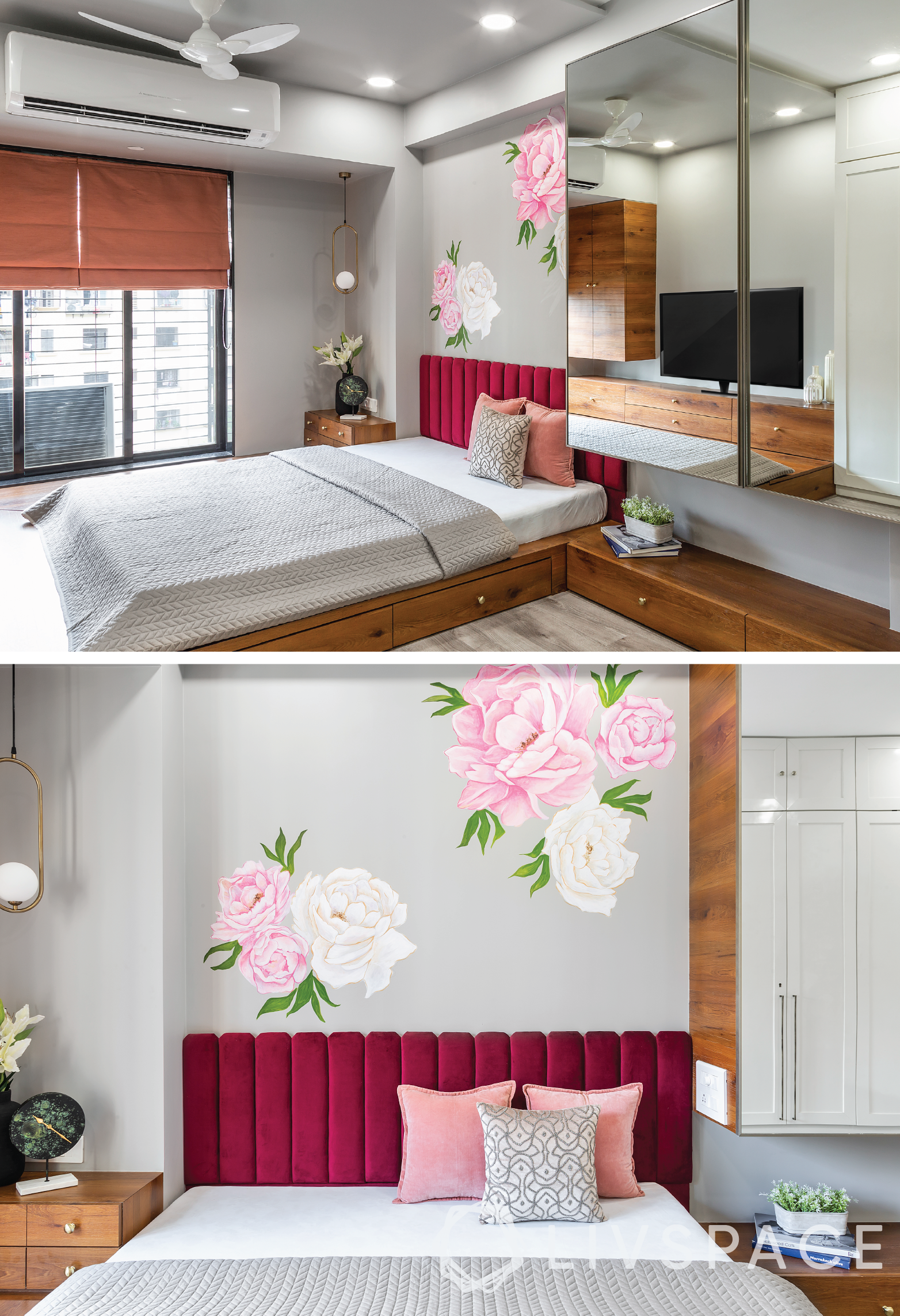 floral-accent-wall-bedroom-design
