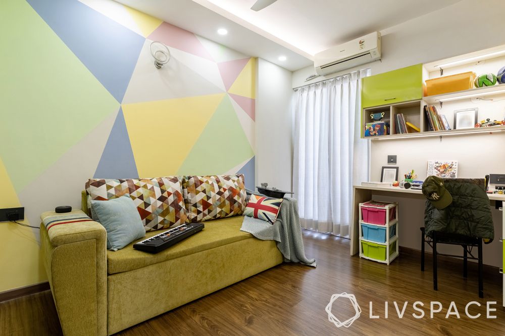 luxury-apartment-in-gurgaon-lime-green-sofa-cum-bed 