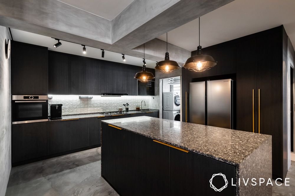 industrial-style-kitchen-with-island-and-pendant-lights
